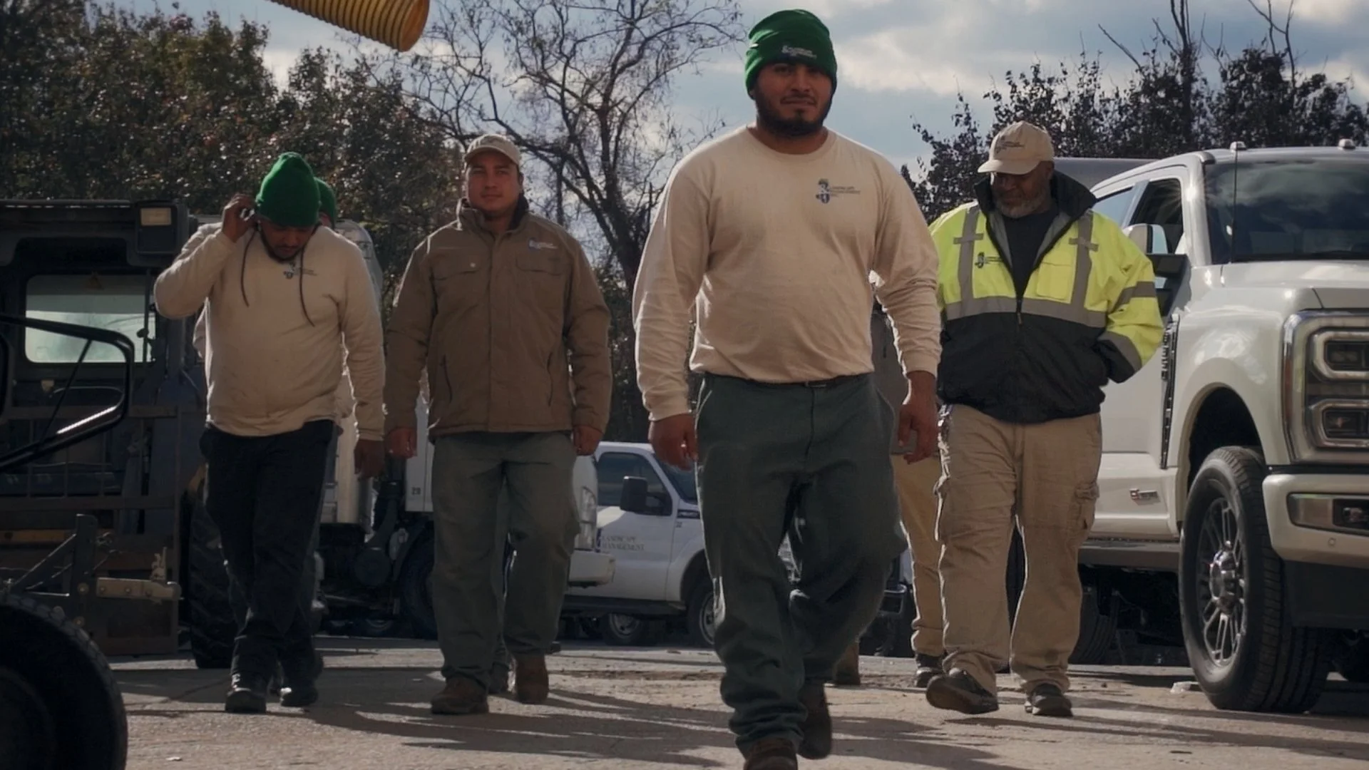 Crew walking together as a team.